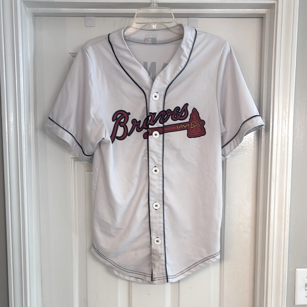 Atlanta Braves Swanson #7 Jersey – White Button-Up MLB Shirt (Printed) Size S